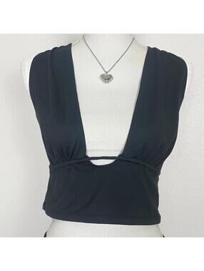 Free People Black Cora Plunge Crop Top